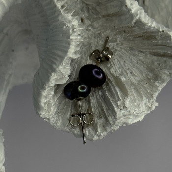 925 Sterling Silver Black Pearl Earrings Length 0.30 Inch