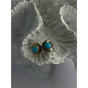 925 Sterling Silver Turquoise Stud Earrings Length 0.30 Inch