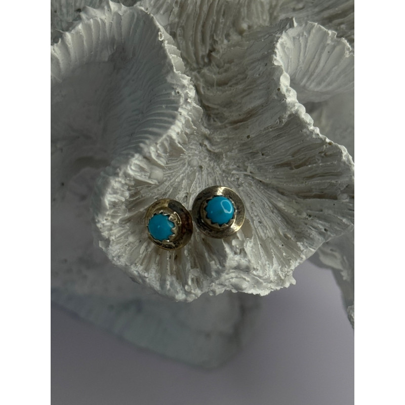925 Sterling Silver Turquoise Stud Earrings Length 0.30 Inch