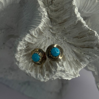 925 Sterling Silver Turquoise Stud Earrings Length 0.30 Inch