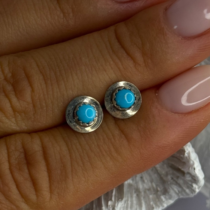 925 Sterling Silver Turquoise Stud Earrings Length 0.30 Inch
