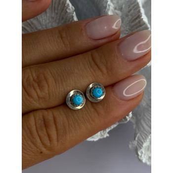 925 Sterling Silver Turquoise Stud Earrings Length 0.30 Inch