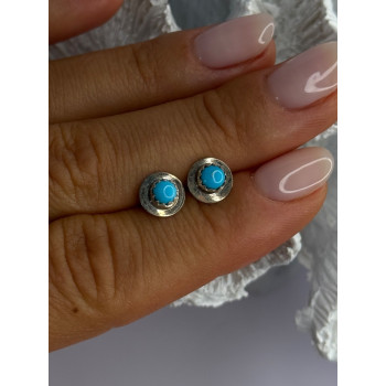 925 Sterling Silver Turquoise Stud Earrings Length 0.30 Inch