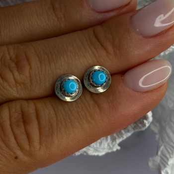 925 Sterling Silver Turquoise Stud Earrings Length 0.30 Inch