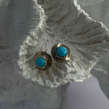 925 Sterling Silver Turquoise Stud Earrings Length 0.30 Inch