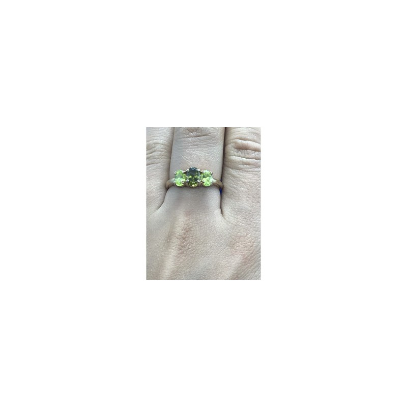 925 Sterling Silver Gold Plated Peridot Ring Size 8