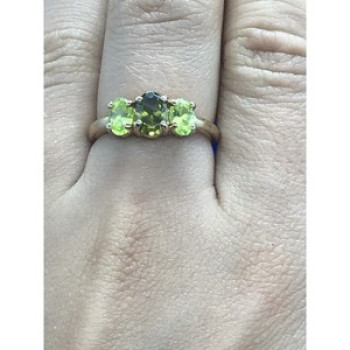 925 Sterling Silver Gold Plated Peridot Ring Size 8
