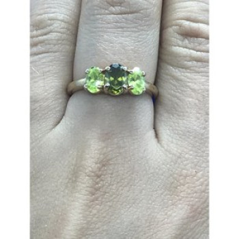 925 Sterling Silver Gold Plated Peridot Ring Size 8