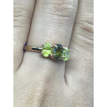 925 Sterling Silver Gold Plated Peridot Ring Size 8