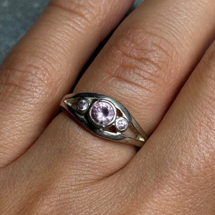 925 Sterling Silver Morganite Ring Size 6