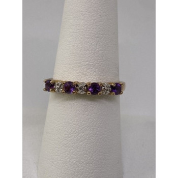 925 Sterling Silver Vermeil Amethyst & Diamond Ring Size 8
