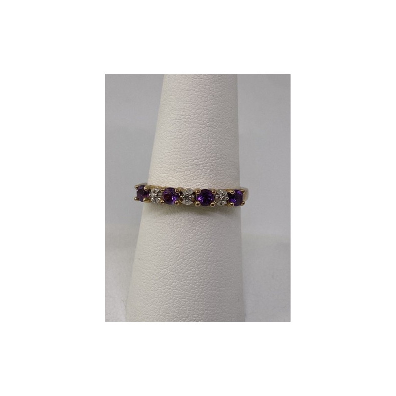 925 Sterling Silver Vermeil Amethyst & Diamond Ring Size 8