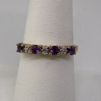 925 Sterling Silver Vermeil Amethyst & Diamond Ring Size 8