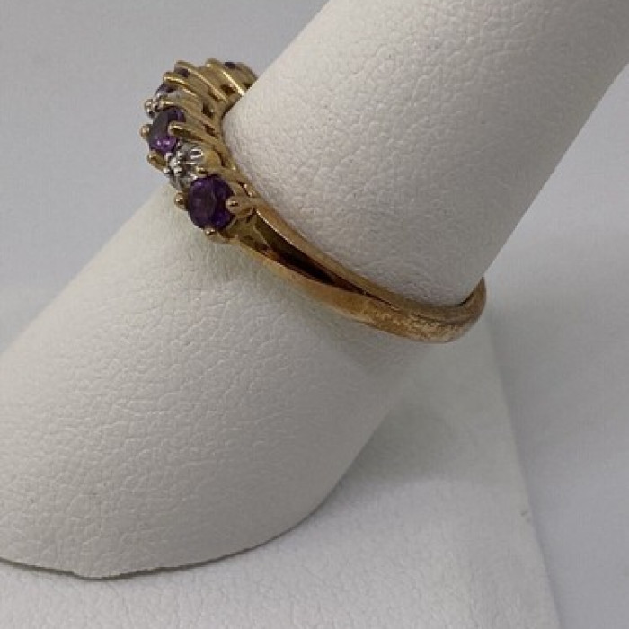 925 Sterling Silver Vermeil Amethyst & Diamond Ring Size 8