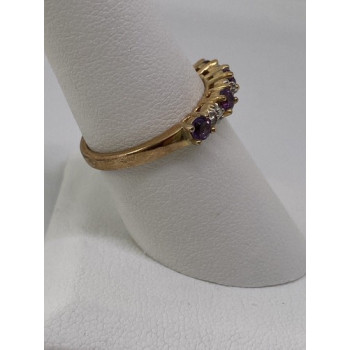 925 Sterling Silver Vermeil Amethyst & Diamond Ring Size 8