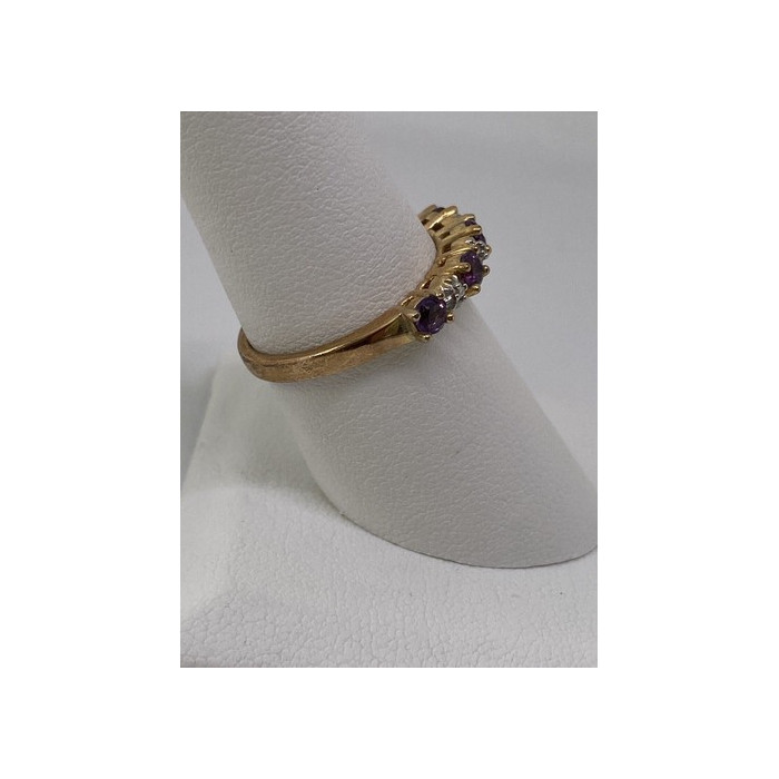 925 Sterling Silver Vermeil Amethyst & Diamond Ring Size 8