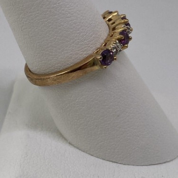 925 Sterling Silver Vermeil Amethyst & Diamond Ring Size 8