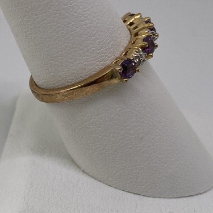 925 Sterling Silver Vermeil Amethyst & Diamond Ring Size 8