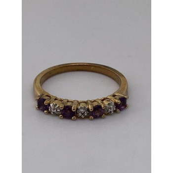 925 Sterling Silver Vermeil Amethyst & Diamond Ring Size 8