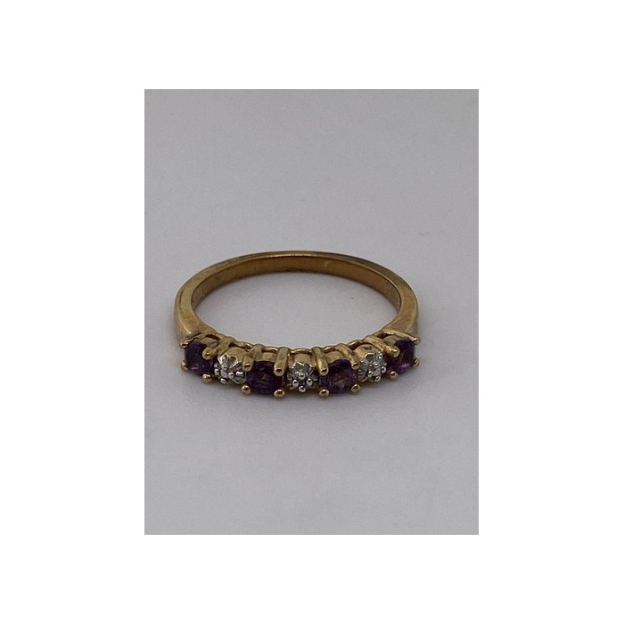 925 Sterling Silver Vermeil Amethyst & Diamond Ring Size 8