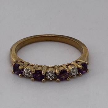 925 Sterling Silver Vermeil Amethyst & Diamond Ring Size 8