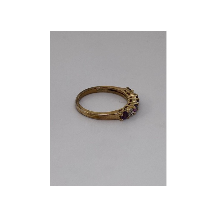 925 Sterling Silver Vermeil Amethyst & Diamond Ring Size 8