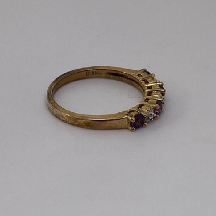 925 Sterling Silver Vermeil Amethyst & Diamond Ring Size 8