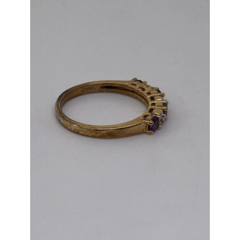 925 Sterling Silver Vermeil Amethyst & Diamond Ring Size 8