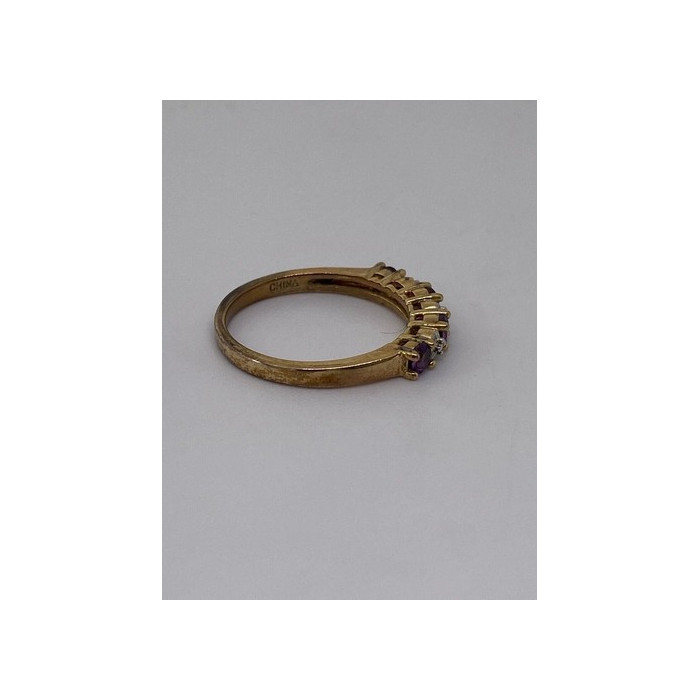 925 Sterling Silver Vermeil Amethyst & Diamond Ring Size 8