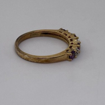 925 Sterling Silver Vermeil Amethyst & Diamond Ring Size 8