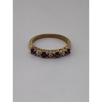 925 Sterling Silver Vermeil Amethyst & Diamond Ring Size 8