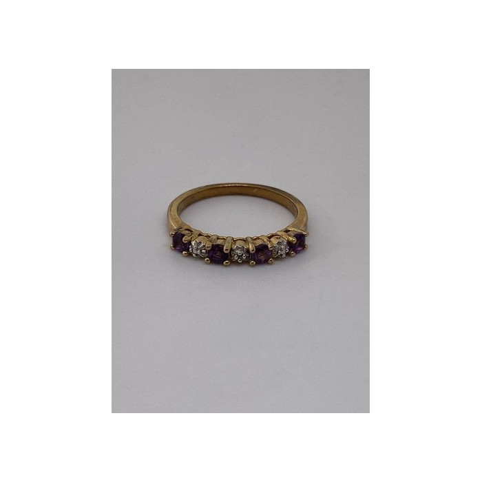 925 Sterling Silver Vermeil Amethyst & Diamond Ring Size 8