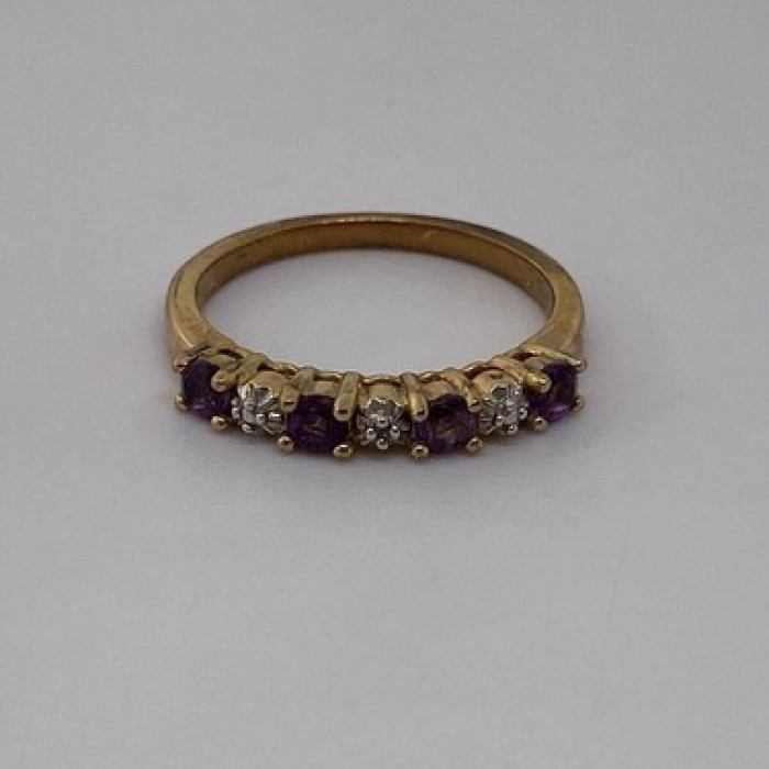 925 Sterling Silver Vermeil Amethyst & Diamond Ring Size 8