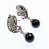 925 Sterling Silver Nephrite, Amethyst & Marcasites Earrings