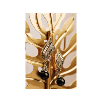 925 Sterling Silver Nephrite, Amethyst & Marcasites Earrings