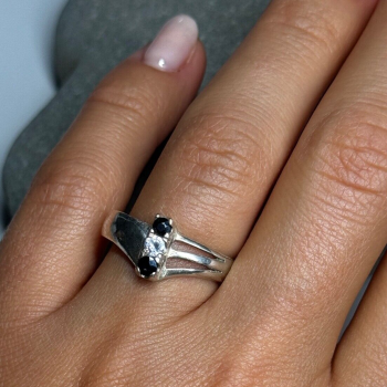 925 Sterling Silver Sapphire & Beryl Ring Size 8