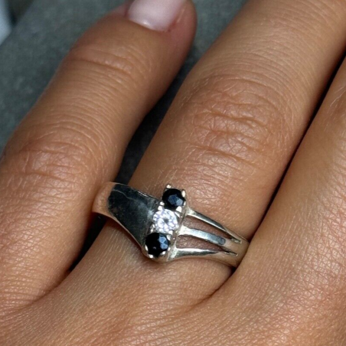 925 Sterling Silver Sapphire & Beryl Ring Size 8