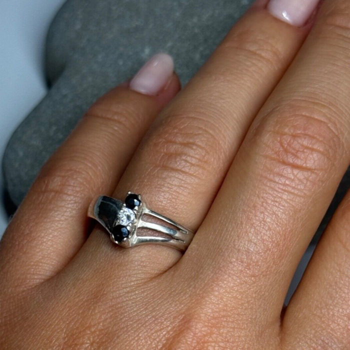 925 Sterling Silver Sapphire & Beryl Ring Size 8