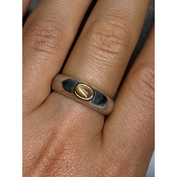 925 Sterling Silver Yellow Agate Ring Size 8