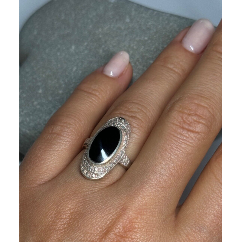 925 Sterling Silver Onyx Ring Size 5.5