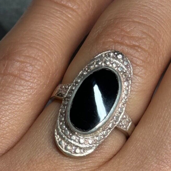 925 Sterling Silver Onyx Ring Size 5.5