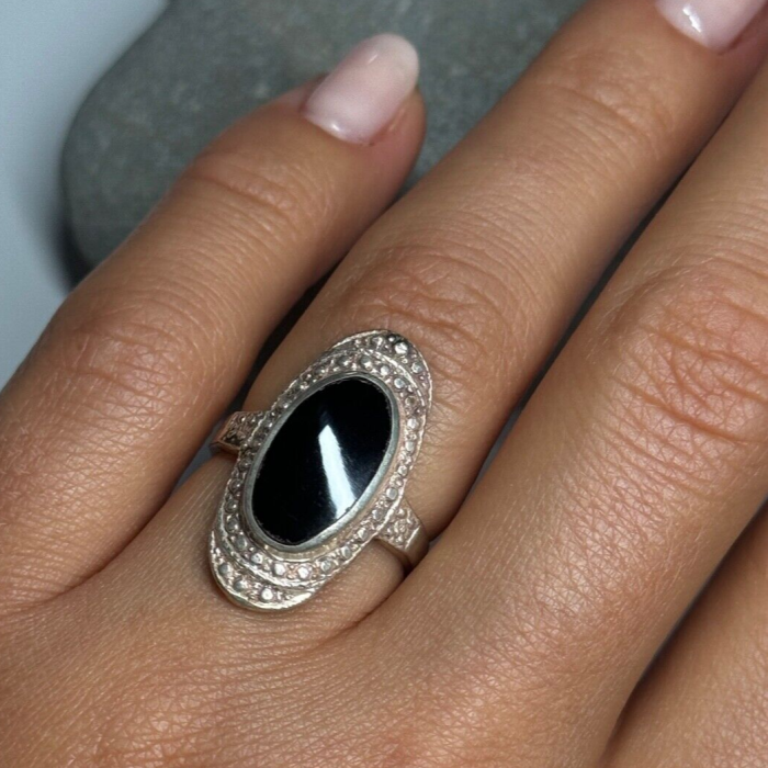 925 Sterling Silver Onyx Ring Size 5.5