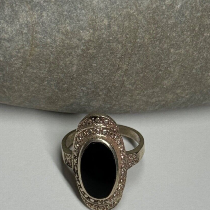 925 Sterling Silver Onyx Ring Size 5.5
