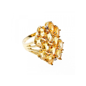 925 STERLING SILVER GOLD PLATED YELLOW TOURMALINES & DIAMONDS RING SIZE 8