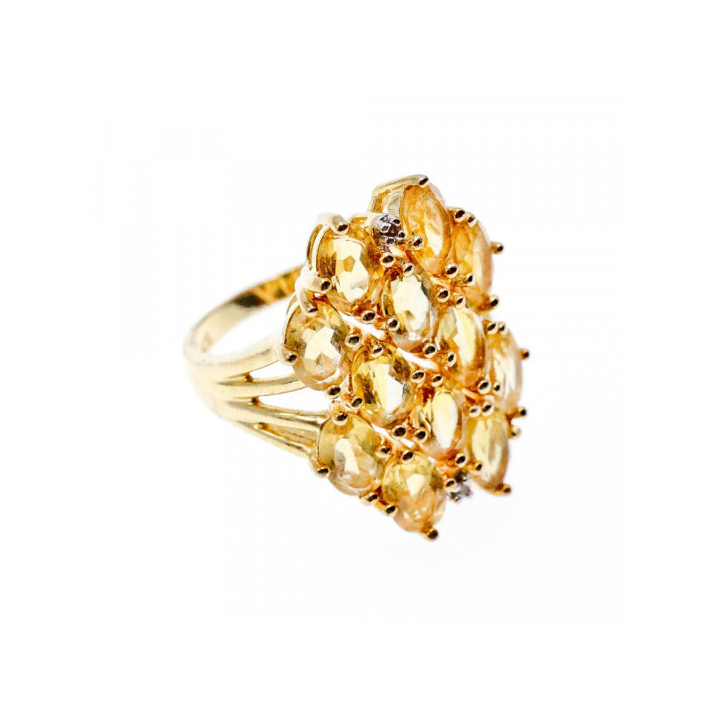 925 STERLING SILVER GOLD PLATED YELLOW TOURMALINES & DIAMONDS RING SIZE 8