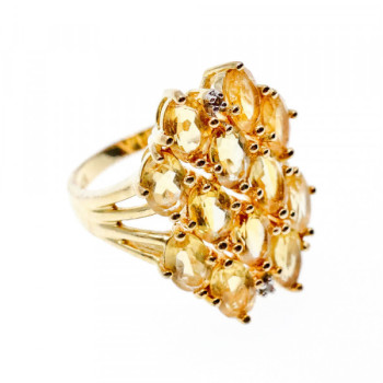 925 Sterling Silver Gold Plated Yellow Tourmalines & Diamonds Ring Size 8
