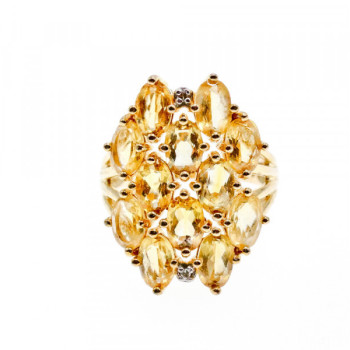 925 Sterling Silver Gold Plated Yellow Tourmalines & Diamonds Ring Size 8