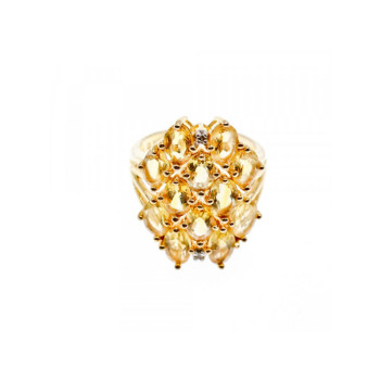 925 STERLING SILVER GOLD PLATED YELLOW TOURMALINES & DIAMONDS RING SIZE 8