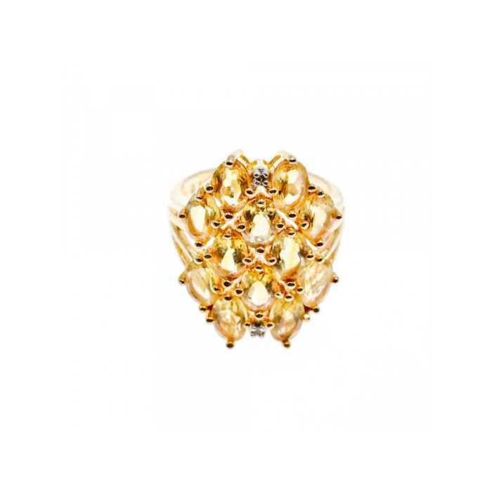 925 STERLING SILVER GOLD PLATED YELLOW TOURMALINES & DIAMONDS RING SIZE 8