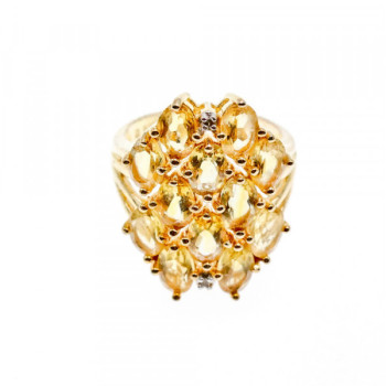925 Sterling Silver Gold Plated Yellow Tourmalines & Diamonds Ring Size 8
